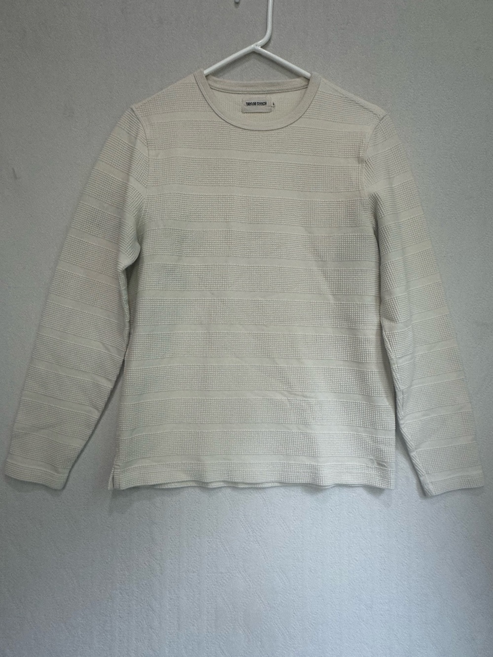 Taylor Stitch Cream Crewneck Organic Cotton Sweater Textured Stripes Sz 38 US S